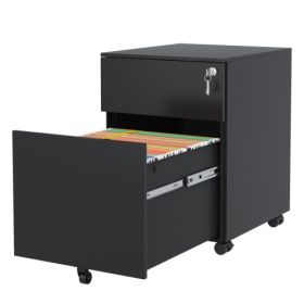 2 Drawer Mobile File Cabinet With Lock Steel File Cabinet For LegalLetterA4F4 Size, Fully Assembled Except For Wheels, HomeOffice Design, Black