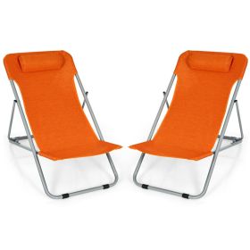 Portable Beach Chair Set Of 2 With Headrest