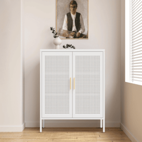 NO LOCK, Metal Storage Cabinet With 2 Doors And 2 Adjustable Shelves, Steel Storage Cabinet, Metal File Cabinet For Home Office School Gym, White