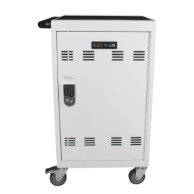 Mobile Charging Cart And Cabinet For Tablets Laptops 30-Device With Combination Lock White