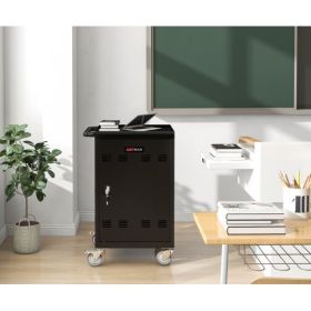 30Bay Mobile School Charging Cart Station For Chromebook, Tablet And Laptop Computer With Power Strip Included, Assembly Required-BLACK