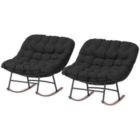 Outsunny Outdoor Rocking Chair Patio Set of 2, Oversized Rocking Papasan Chairs with Cushions for Garden Porch, 265 lbs., Black
