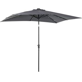 Outsunny 9 x 7 ft Patio Umbrella Outdoor Table Market with Crank Solar LED Lights Tilt Button for Deck Dark Gray