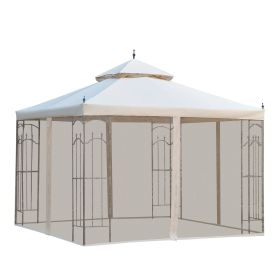 Outsunny 10x10 Steel Patio Gazebo Canopy Cream White with Mesh Curtains Shelves