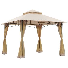 Outsunny 10 x 10 Canopy with Double Vented Roof & Zipper Mesh Sidewalls, Khaki for Garden & Patio
