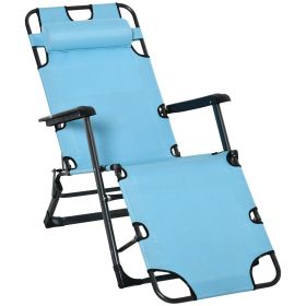 Outsunny 2-in-1 Patio Lounge Chair w/ Pillow, Outdoor Folding Sun Lounger Reclining to 120°/180°, Oxford Fabric, Blue