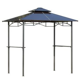 Outsunny 8' x 5' BBQ Gazebo, Outdoor BBQ Canopy with 2 Side Shelves, and Double Layer PC Roof, UV/Rain Resistant, Sturdy Frame, Brown