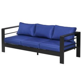 Outsunny Patio Furniture with Cushions Navy Blue Aluminum Outdoor Sofa with Wide Armrests for Elegant Patio Decor