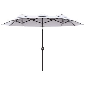 Outsunny 9.5' Double-Sided Patio Umbrella, Large Outdoor Market Umbrella with Push Button Tilt, Crank, 12 Ribs, for Garden, Deck, Pool