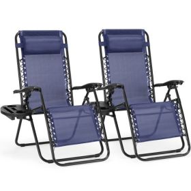 Set of 2 Zero Cravity Lounge Chairs,Outdoor Patio Folding Recliners for Pool Beach with Pillow and Cup Holder