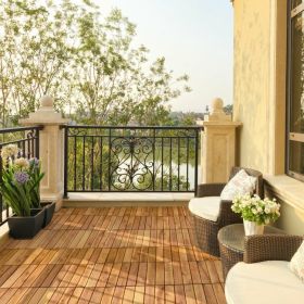 27 Pieces Acacia Wood Interlocking Patio Deck Tile Outdoor Decor  Flooring
