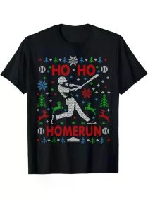 Festive Baseball Print Tee] Christmas Festive Boys' Ho Ho Homerun Baseball Print T-Shirt - 100% Cotton, Breathable & Soft - Outdoor Fun, Daily Wear