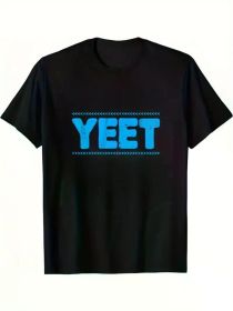 Soft 100% Cotton Round Neck Short Sleeve Boys' T-Shirt - YEET LETER Print, Perfect Summer Casual Wear for Outdoor Play and Everyday Fun