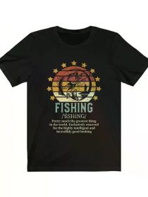[Outdoor Fun] Men's Cotton Crew Neck T-Shirt with Bass Fishing Definition Print, Casual Short Sleeve Top