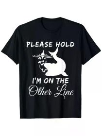 Funny Fishing Dad T-Shirt - 'Please Hold I'm on the Other Line' Design, 100% Cotton, Crew Neck, Black, Sizes S-XXXL