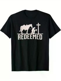 Men's Cotton Cowboy Print T-Shirt - Casual Short Sleeve Crew Neck, Perfect for Outdoor Activities