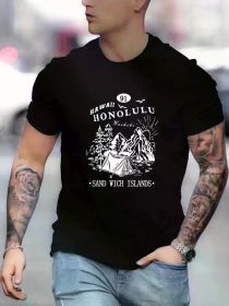 Men's Casual Cotton T-Shirt with Unique Scenic Print - Breathable, Stretchy Crew Neck Tee for Casual Attire & Outdoor Activities
