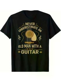 Fun Guitar Men'S Letter Print T-Shirt 220g, 100% Cotton, Outdoor Casual Men'S Short Sleeves,