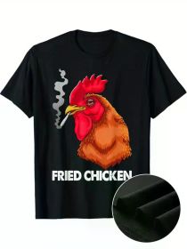Chicken Print Men's Cotton T-shirt, Casual Short Sleeve Crew Neck T-shirt, Men's Tee for Outdoor