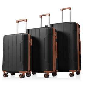 Luggage Sets 3 Piece, Hard shell ABS Lightweight Durable Suitcases with Double Spinner Wheels 20/24/28 Inch (Black Brown)