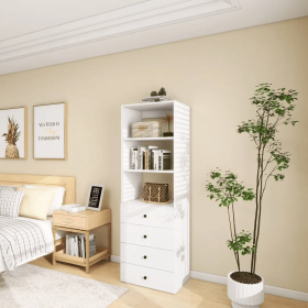 70.2H Livelylodge Wooden Modular Closet Organizer Modern Open Wardrobe Closet System With 4 Drawers For Bedroom&Coatroom White Finish